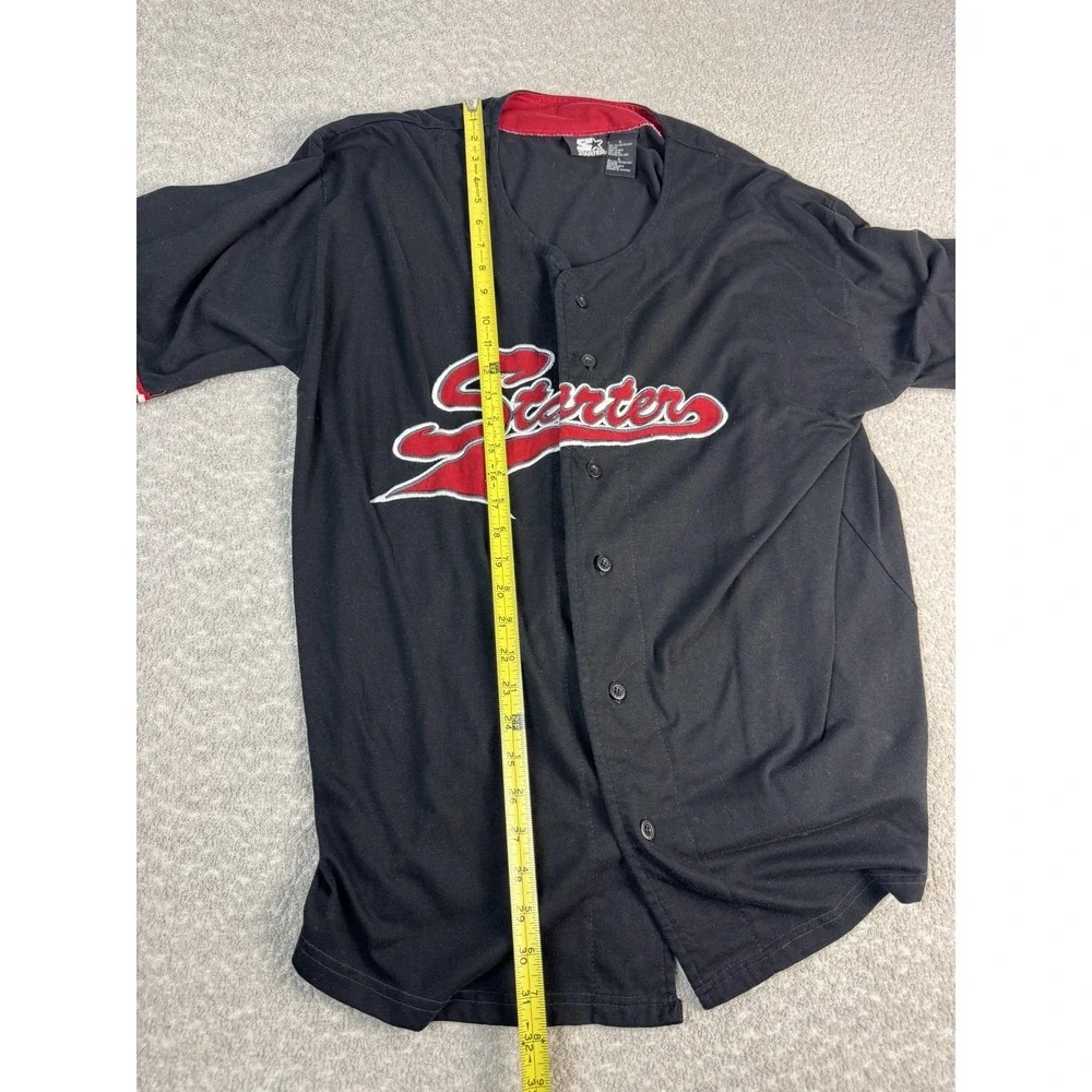 Starter Shirt Mens Large Black Red Long‎ Sleeve Button Front Baseball Jersey